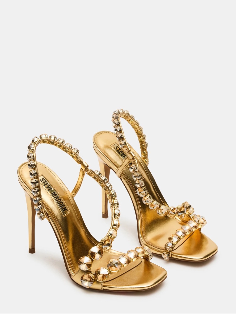 Steve Madden Gold Crystal-Embellished High Heel Sandals